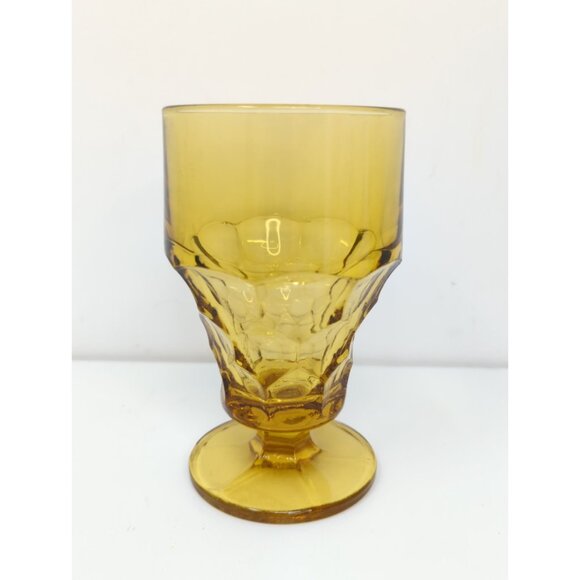 Set of 4 Anchor Hocking Topaz Amber Georgian Footed Iced Tea Glasses 5" vintage - Picture 3 of 9